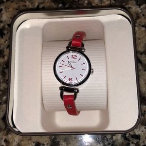 Fossil red leather band watch ES4119